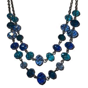 Cobalt & Sky Blue Crystals Double Strand Layer Beaded Women’s Necklace